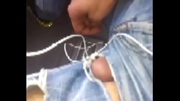 horny guy flips his dick out of stripped jeans on the bus